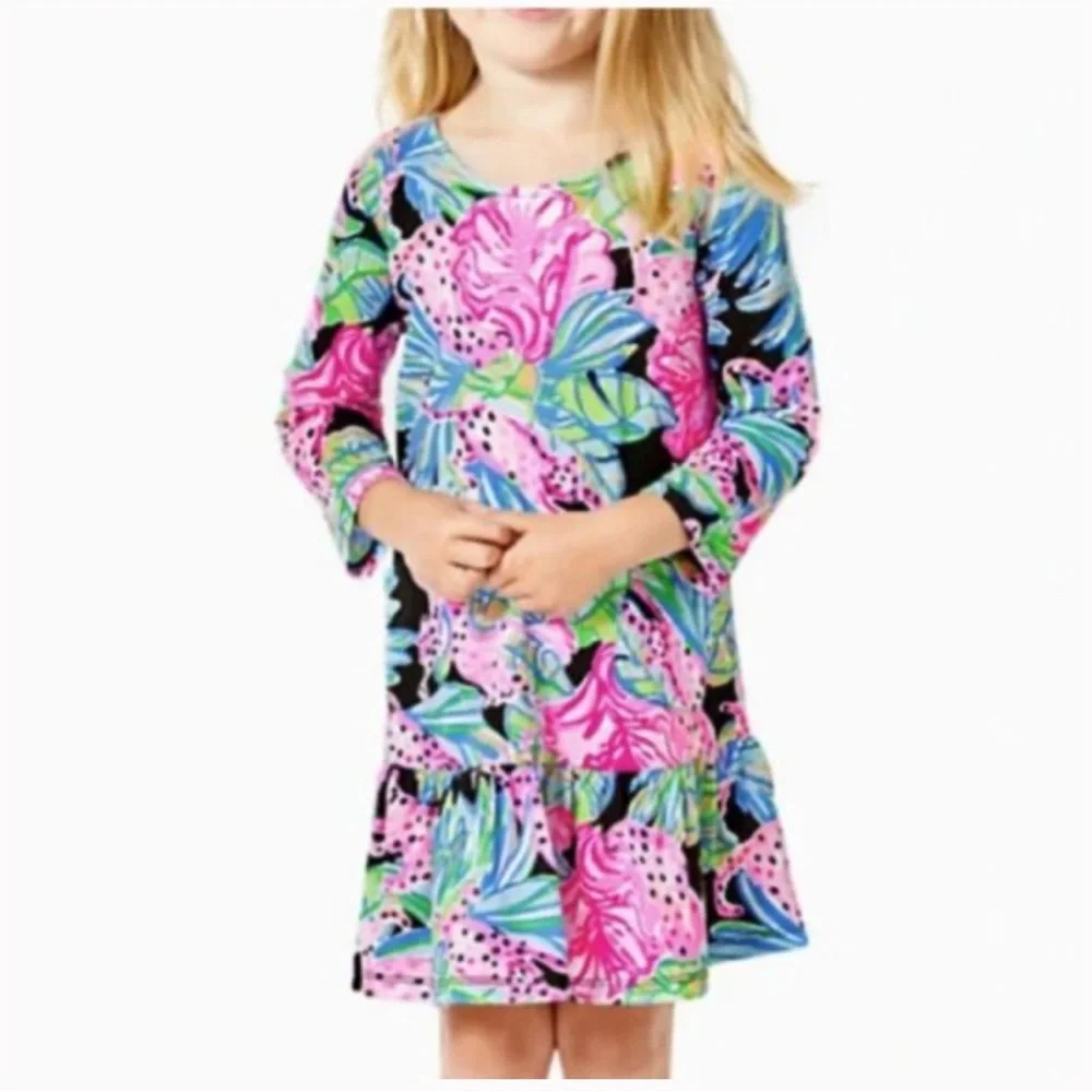Lilly Pulitzer Girls Jenna Dress in Onyx Jaguar Jungle - Picture 2 of 6